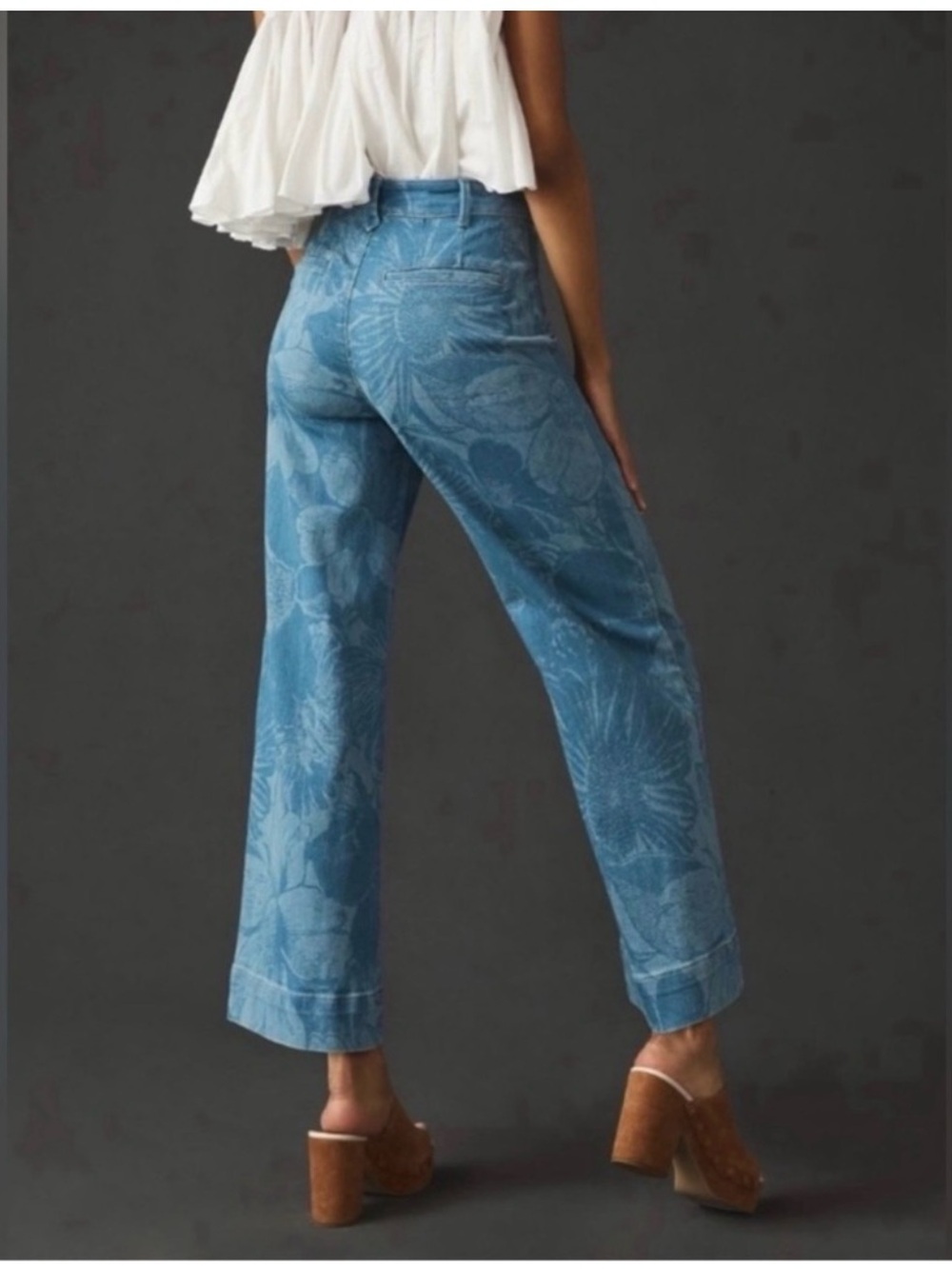 Pilcro by Anthropologie High Rise Wide Leg Floral Print Jeans Size 30 - Picture 2 of 12
